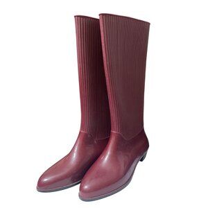 Iconic Liza Rigon Vintage Rubber Rain Knee Boots Burgundy Size 10 / 40